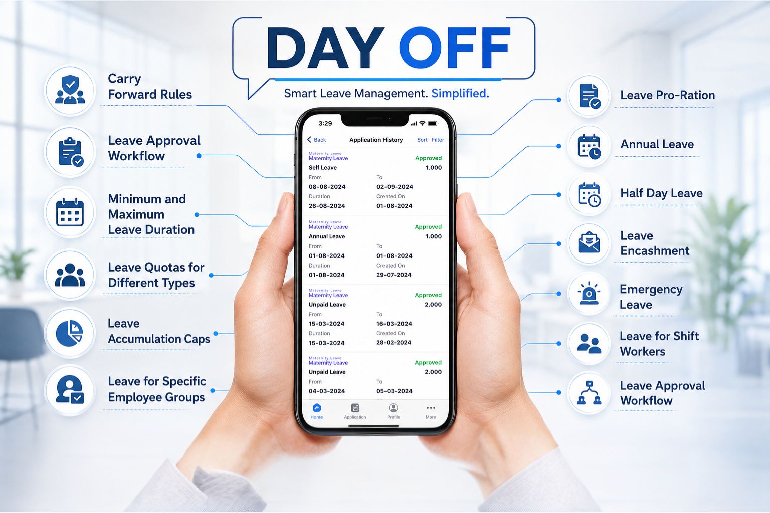 BMO HRM eLeave self service employee applying leave from web and BizCloud App